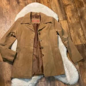 Jennifer‎ J Leather Jacket Womens Medium Brown Button Front  Blazer